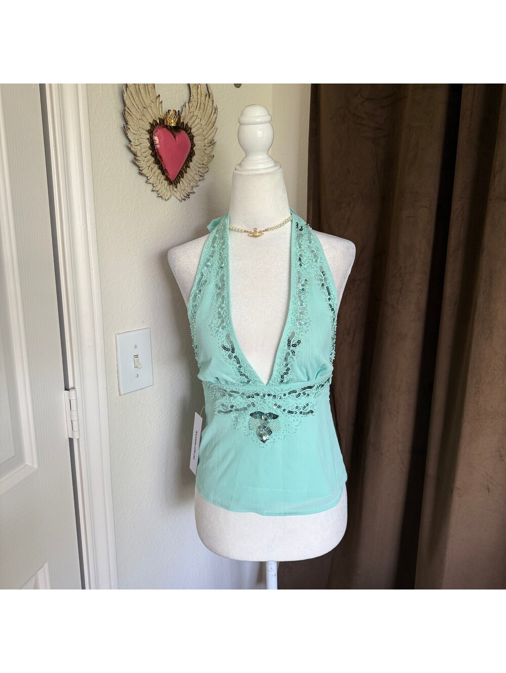 Princess Polly Infinity and Beyond Sequin Top Turquoise NWT